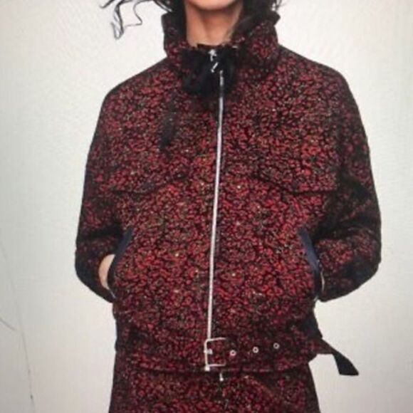 NEW Zara red animal print jacquard belted bomber jacket size medium - Picture 1 of 13